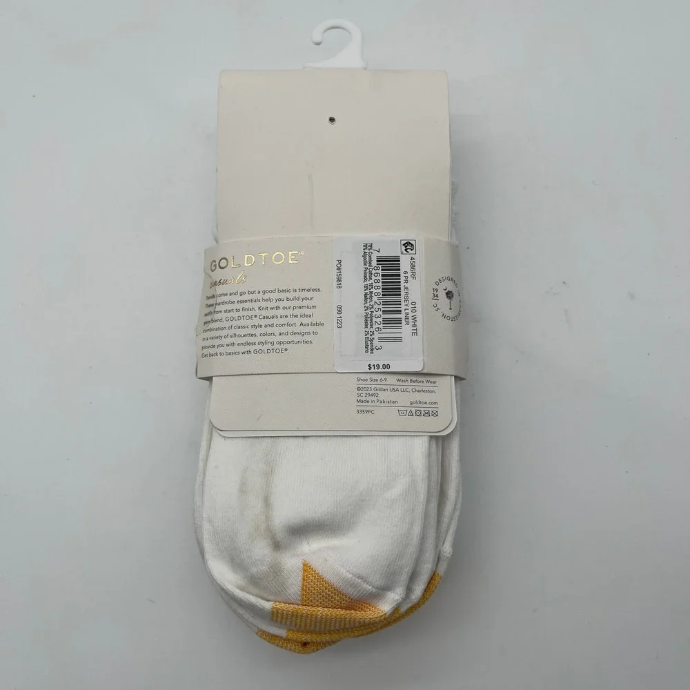 Goldtoe Socks Women 6-9 White Casual Jersey Liner 6 Pair Pack 4586RF